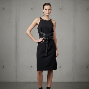 Nwt Blink Black Sleeveless 90s Dress w/ Leather Criss Cross Tie Straps Size 4